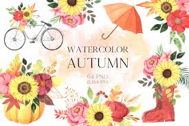 Here you can explore hq autumn leaf transparent illustrations, icons and clipart with filter setting like size, type, color etc. Watercolor Fall Floral Clipart In Illustrations On Yellow Images Creative Store