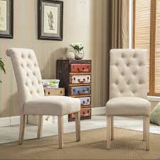It includes a durable wooden frame and comfortable sitting space with a seat and. Buy Roundhill Furniture Habit Solid Wood Tufted Parsons Dining Chair Set Of 2 Tan Online In Turkey B01gsps2ge