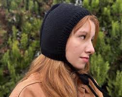 Gorro de pajarita para adultos tejido a mano, gorro negro hecho a mano,  gorro unisex, gorro de invierno, gorro cálido de invierno hecho a mano,  pasamontañas hecho a mano