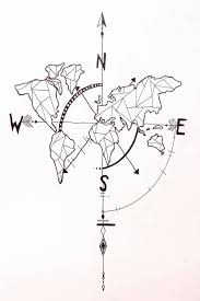 Carte du monde noir et blanc; Tatouage Carte Du Monde Avec Les Directions Du Monde Le Plus Beau Dessin De Tatouage Artistique T Meaningful Drawings World Map Tattoos Compass Tattoo