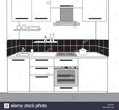 Modiani kitchens is new jersey's leading modern custom kitchen designer with a kitchen showroom in englewood, nj. Interior Sketch Of Kitchen Room Outline Blueprint Design Of Kitchen With Modern Furniture And Dining Table Stock Vector Image Art Alamy
