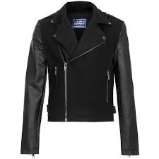 Topman Black Wool Mix Biker Jacket With Leather Look Sleeves 125 Liked On Polyvore Featuring Mens Men S Clothing Leather Look Jackets Topman Mens Outfits