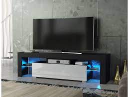 Une fabrication de qualité avec une structure en panneaux de particules de bois de haute qualité de 16 et 22 mm. Meuble Tv Spider A Led En Noir Mat Avec Porte Blanc Laque 160 Cm Vente De Tendance Perso Conforama