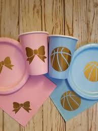 Free Throws Or Bows Gender Reveal Plates Cups And Napkins Etsy In 2020 Bow Gender Reveal Baby Gender Reveal Party Gender Reveal Themes