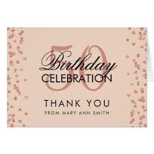 Thank You Gift Ideas For 50th Birthday Rose Gold Blush 50th Birthday Thank You Confetti Zazzle Com Birthday Thank You 90th Birthday Confetti Cards