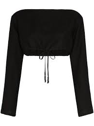 Black Boat Neck Crop Top Solid Striped Boat Neck Drawstring Crop Top Farfetch In 2020 Crop Top Outfits Girls Crop Tops Top Outfits