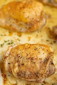 Step 3 bake chicken in the preheated oven until no longer pink at the bone and the juices run clear, about 30 minutes. Baked Chicken Thighs Perfectly Crispy Skin Dinner Then Dessert