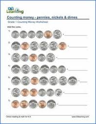 Grade 1 Counting Money Worksheet On Pennies Nickels And Dimes Money Worksheets Counting Money Worksheets Counting Money