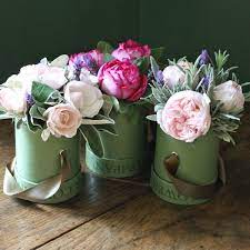 Blush Pink Trio Our Signature Hat Box Trio Filled With Blush Pink Scented Garden Roses And Herbs Glo Flower Gift Flower Box Arrangements Flower Arrangements