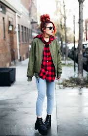 Le Happy Red And Black Plaid Shirt Skinny Denim Black Lace Up Ankle Boots Khaki Reversible Bomb Winter Outfits Green Bomber Jacket Outfit Bomber Jacket Outfit