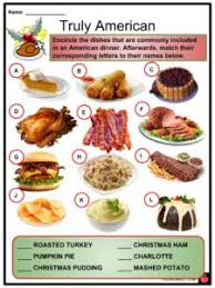 Roasted root vegetables as a side dish, mashed potatoes, gravy, and the centerpiece being a stuffed roasted fowl. Christmas Dinner Facts Worksheets Traditions Differences For Kids