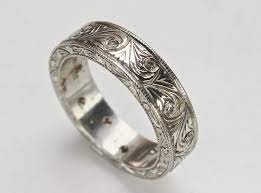 Men S Art Carved Ring With Diamonds And Vintage Swirl Wedding Rings Vintage Diamond Wedding Bands Mens Wedding Rings