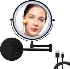 Wall Mounted Lighted Makeup Mirror 8" 1X/10/ Magnifying Cosmetic Mirror  with 3 Color Modesï¼Å'Extended arm 360 Rotation Shaving Light up  Mirror,Black USB Rechargeable Model : Amazon.in: Beauty