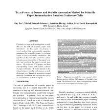 Also, you should compare other scholars' findings with your own, thus generalizing you can check the quality of our work by looking at various paper examples in the samples section on our website. Talksumm A Dataset And Scalable Annotation Method For Scientific Paper Summarization Based On Conference Talks Acl Anthology