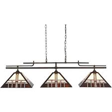 Craftsman style lighting modern bungalow carries a world class selection of rustic and vintage light fixtures to help you find the perfect integration of light for spaces of varying sizes. Robert Louis Tiffany Bronze Metal Linear Pendant 56 Wide Mission Style Art Glass Shade 3 Light Fixture Kitchen Island Dining Room Target
