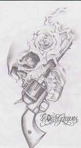 Sugar skull tattoo with guns. Skull Smoke Guns Skull Rose Tattoos Drawings Skull Tattoo Design