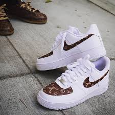 Nike Air Force 1 Black Price In South Africa Custom Nike Air Force 1 Brown Lv Monogram Print Nike Shoes Outfits Nike Air Shoes Nike Shoes Air Force