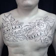 Memorial Mens Upper Chest Banner Tattoo Designs Tattoos For Guys Chest Tattoo Drawings Tattoos