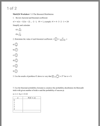 Worksheets are math 2300 calculus 2 friday october 17 2014 section 9, work a2 fundamental counting pr. Solved 1 Of 2 Math224 Worksheet 5 3 The Binomial Distribu Chegg Com