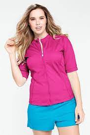 Women S Plus Size Aquaterra Short Sleeve Zip Front Rash Guard Women S Plus Size Swimwear Plus Size Swimwear Women Swimsuits