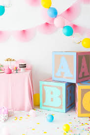 Giant Baby Block Decorations Oh Happy Day Baby Shower Diy Baby Blocks Baby Shower Baby Shower Deco