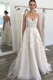Glamorous A Line Ivory Spaghetti Straps Backless Tulle Beach Wedding Dress With Lace N587 Beach Wedding Dresses Backless Backless Wedding Dress Wedding Dresses
