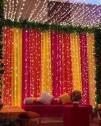 Colourful Drapes Mehndi Decor Wedding Stage Decorations Mehendi Decor Ideas