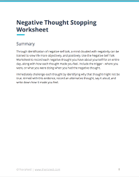 Thought Stopping Negative Self Talk Worksheet Theranest Self Esteem Worksheets Negative Self Talk Self Talk