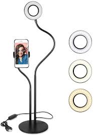 Amazon Com Selfie Ring Light With Cell Phone Holder Stand For Live Stream Makeup Ubeesize Mini Led Camera Lighting With Flexible Arms Compatible With Iphone Android Camera Photo