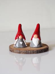 Gnome Figurines Two Christmas Gnomes Christmas Decorations Nordic Christmas Scandinavian Decor Tomte Clay Gnomes Scandi Decor Christmas Clay Clay Christmas Decorations Polymer Clay Christmas