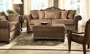 Top grain leather with polyurethane match on sides and back; Brown Gold Chenille Classic Living Room Sofa W Marble Details