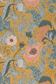 Cute floral vector illustrations in flat style. Wallpaper Soria Ochre Yellow Mask Illustration Floral Wallpaper Bedroom Wallpaper