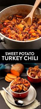 Sweet Potato Turkey Chili A Healthy Fall Chili Recipe Lightened Up With Turkey And The Turkey Sweet Potato Chili Chili Recipe Turkey Meat Recipes For Dinner
