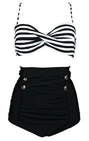 Black Bathing Suit Cover Up Amazon Cocoship Black White Stripe High Waisted Bikini Buttons Https Www Amazon Com Dp B01m9ila6v Ref Cm Vintage Bathing Suits Retro Swimwear Vintage Swimsuits