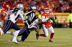 Wholesale kansas city flag custom logo chiefs 2 time 2x super bowl champions flags printed polyester nfl banner 3x5. Kansas City Chiefs Quarterback Patrick Mahomes 15 Is Sacked By New England Patriots Defensive End Trey Flowers 98 During The First Half Of The Afc Championship Nfl Football Game Sunday Jan