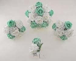 Mint green wedding bouquet pe flowers bridal bouquet wedding centerpieces decorations,silk ribbon fake flower bouquets bestwayoem. Mint Green And White Diamante Foam Rose And Brooch Wedding Flower Pack Budget Wedding Flowers