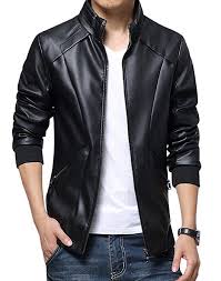 Men S Stand Up Collar Faux Leather Jacket Slim Fit Black Jackets Men Fashion Leather Jacket Men Style Business Casual Coat
