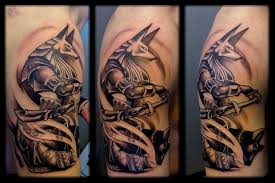 My left arm sleeve , egyptian themed sleeve , forearm pieces are done by @claytontynertattoos in junction city kanas and the rest are done by oba jackson fro. 9 Anubis Tattoo On Half Sleeve