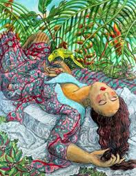 Girl Sleeping Under Palms With Bird Painting Artist Art