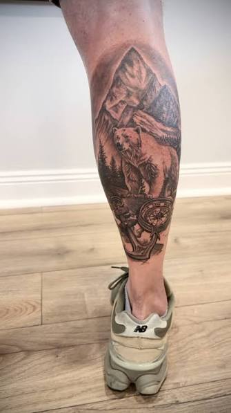 Back of the calf tattoo 😎🔥🙏👌 #calftat #calftattoos #polarbear #polarbeartattoo #compastattoo #anchortattoo #tattoo #tattooed #tattoos #tattooer #tattooist #tattooing #tattoostyle #tattos #tattooideas ...