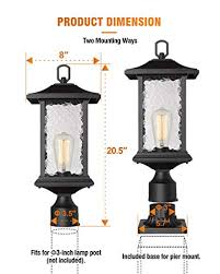 Rustic, farmhouse, but minimalist beauty. Beionxii Outdoor Post Lights 2 Pack Exterior Pillar Lantern Pole Lamp With 3 Inch Pier Mount Base Sand Textured Black Cast Aluminum With Water Glass 8 W X 20 5 H A272p 2pk