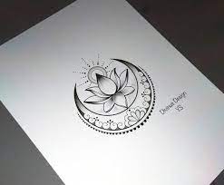 Lotus With Sun And Moon Tattoo Design And Stencil Instant Etsy In 2021 Moon Tattoo Designs Lotus Tattoo Design Lower Back Tattoo Designs