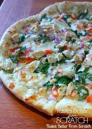 White Garlic Chicken And Vegetable Pizza Recipe Veggie Delight Homemade Pizza Recipes