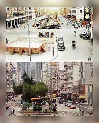 1957年 2020年2月9日平行時空六十三年 深水埗大埔道南昌街元州街交界 當時眀渠寮屋小販 左邊利工民 右邊南昌公廁第一代 前方紅磚四方建築是當時消防蓄水池 歷史時空