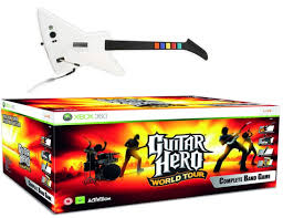 For example, the game allows you to play with multiple different instruments and to purchase additional songs by famous artists. Xbox 360 Guitar Hero World Tour Band Kit Guitar Wireless Drums Microphone Guitar Hero Hero World Guitar Hero Live