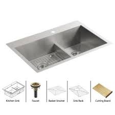Enjoy free shipping on most stuff, even big stuff. Kohler Vault K 3839 1 Package Bv Stainless Sink Brushed Bronze Basket Strainer Vault 33 Double Basin Sink Package Includes Stainless Steel Sink Basket Strainers Sink Grids And Wood Cutting Board Faucetdirect Com
