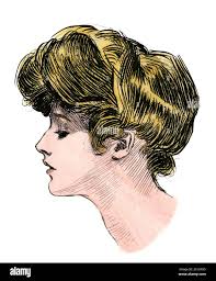 Profile of a "Gibson girl," c. 1900. Hand-colored woodcut of a Charles Dana  Gibson ilustration Stock Photo