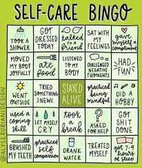 Wake up and drink water; Apartment Therapy On Instagram Catch Us On The Couch Tonight With A Face Mask And Glass Of Wine Self Care Bingo Self Care Activities Group Therapy Activities