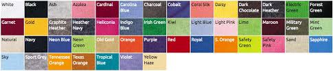 T Shirt Details Color Chart Glow In The Dark T Shirts By