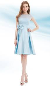 Light Blue Round Neck Ruffles Satin Women Cocktail Dress Knee Length Cocktail Dress Womens Cocktail Dresses Light Blue Cocktail Dress